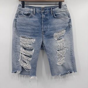 GRLFRND Jean Shorts Women 29 Blue Beverly Distressed Button Fly Light Wash Denim